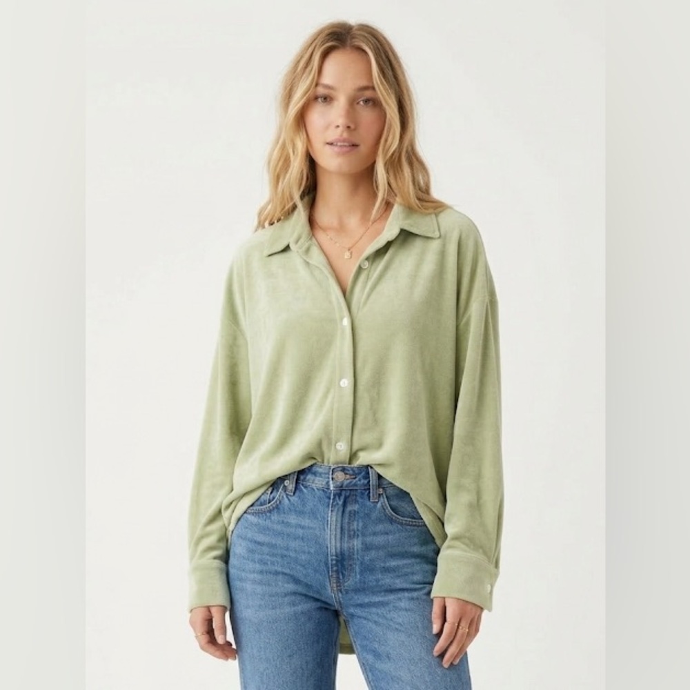 LuLaRoe Sage Green Button-Down Shirt side 2XL with pockets